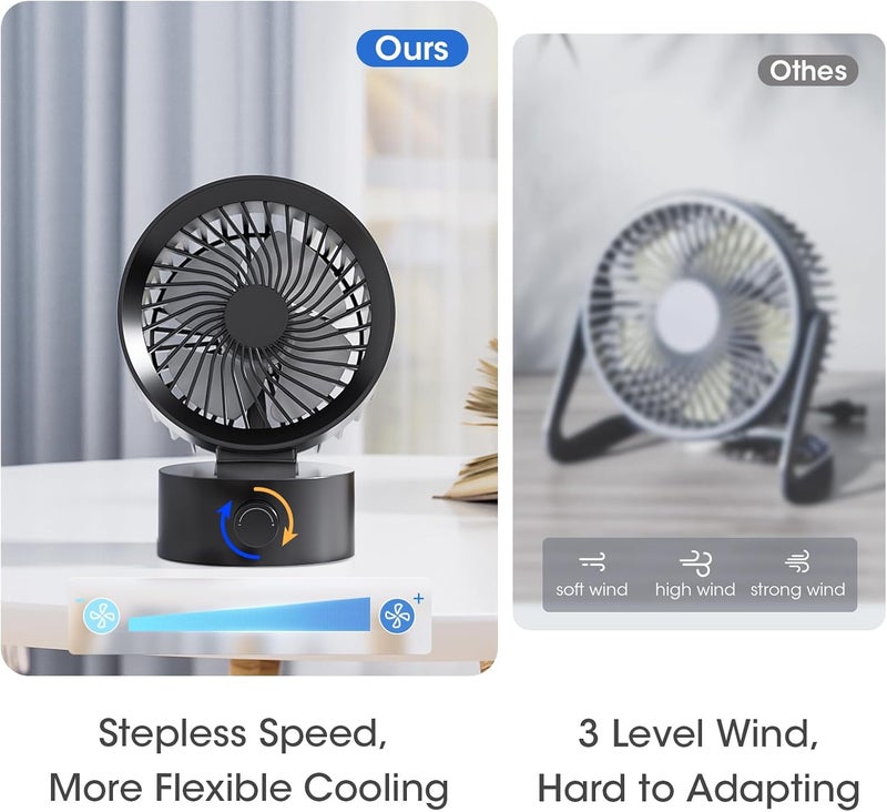 KinYiLO USB Desk Fan Small Quiet, Stepless Speed Flexible Adjust Mini Fans for Home Office Dorm Desktop, Portable Travel Fan Personal Cooling, Plug In USB Powered, Black - Image 4